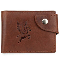 Brown Textured Leather Mens Wallet with Flap Button Closure 