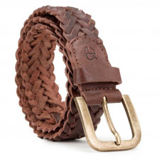 Dark Brown Round Braided Leather Belt 